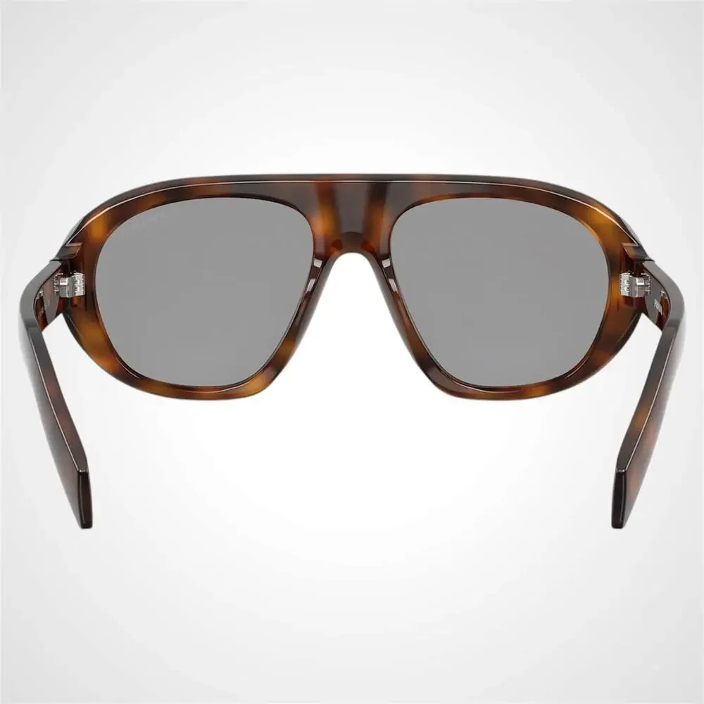 New PRADA Sunglasses Brown Tortoise Gray Lens Aviator Shield Mask 57-18